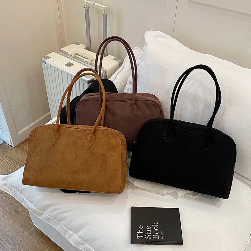 Vintage Women's Suede Tote Bag Handbag Shoulder Large Capacity Storage Bag Elegant and Spacious Handbag for Casual & Office