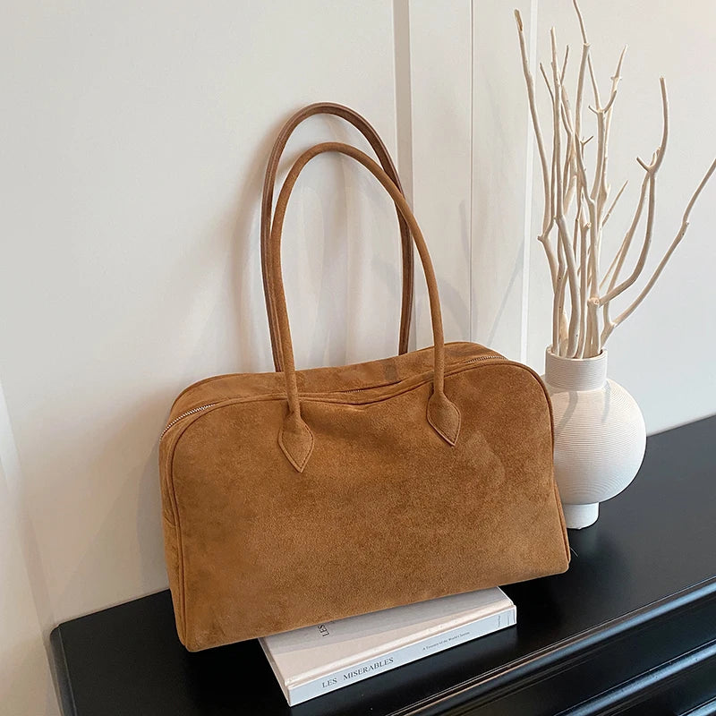 Vintage Women's Suede Tote Bag Handbag Shoulder Large Capacity Storage Bag Elegant and Spacious Handbag for Casual & Office